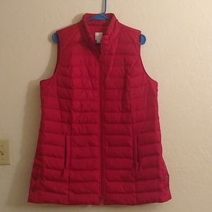 J Jill long red down puffer vest medium